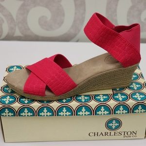 Charleston Shoe Co Cannon Pink Croc Wedge NWT